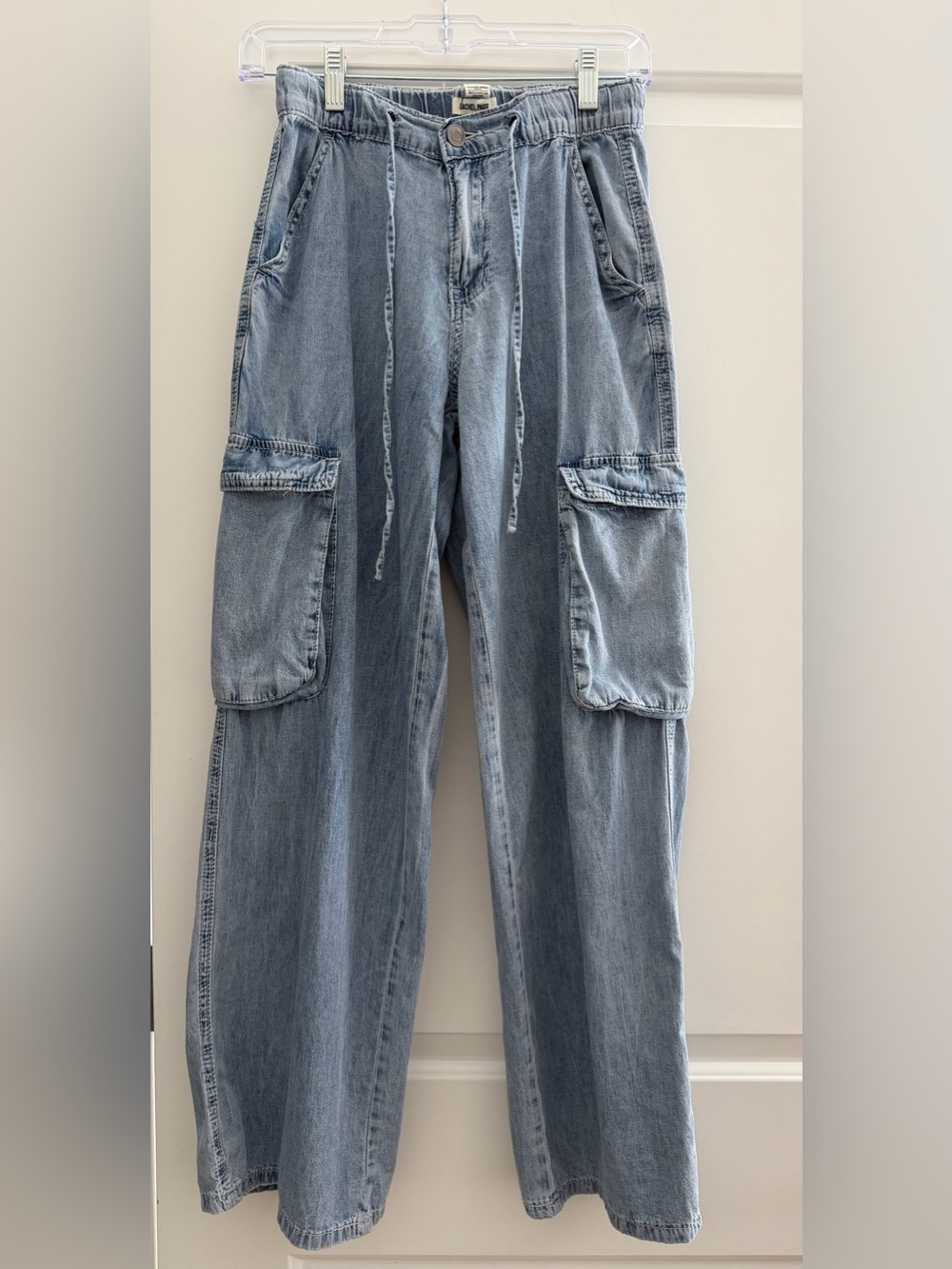 Rachel Paige Chambray Cargo Pants Wide Leg